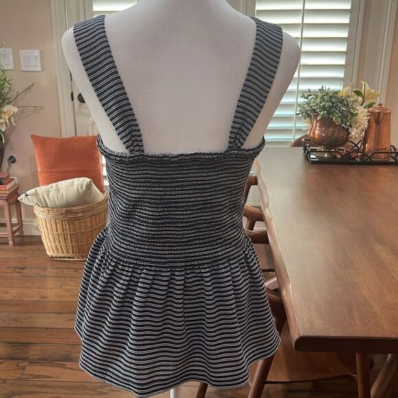 TEXTURE & THREAD X MADEWELL Smocked Peplum Top in Stripe. SIZE XL - Picture 5 of 9